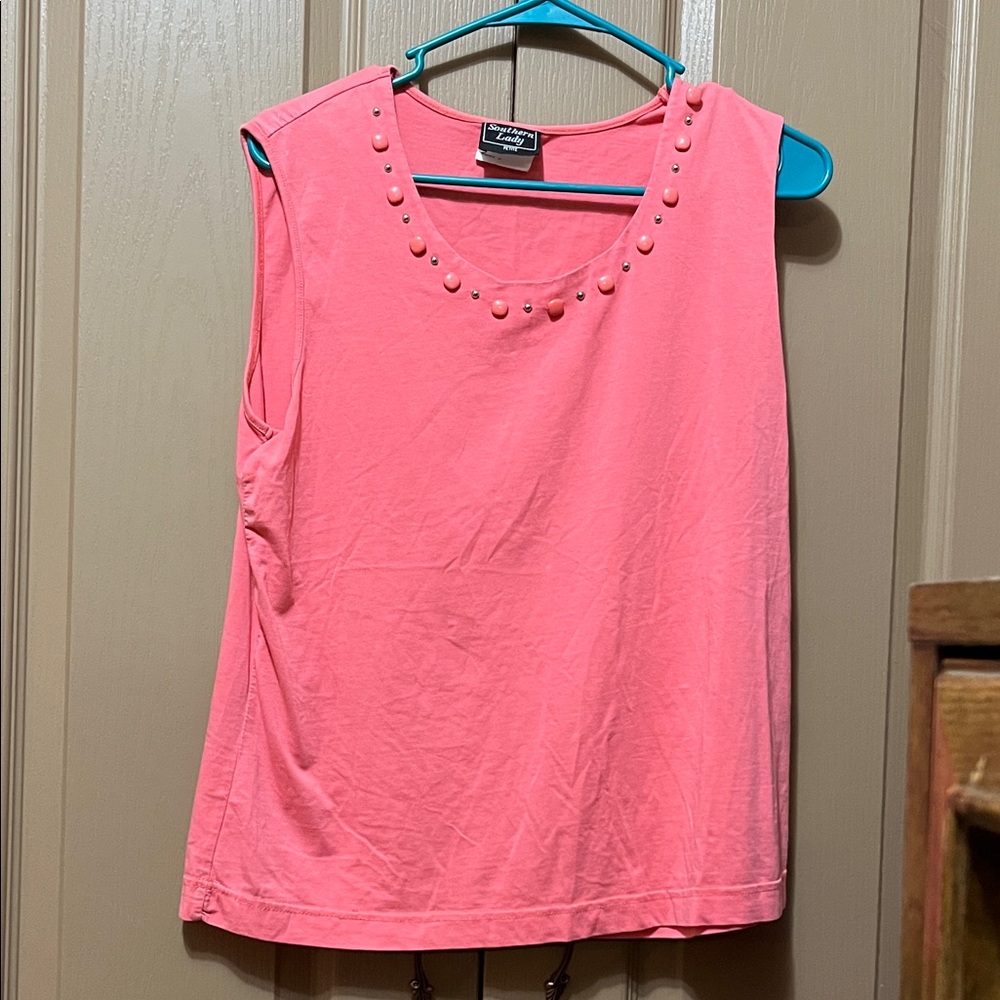Sag Harbor Coral Tank Top with Embellished Neckline